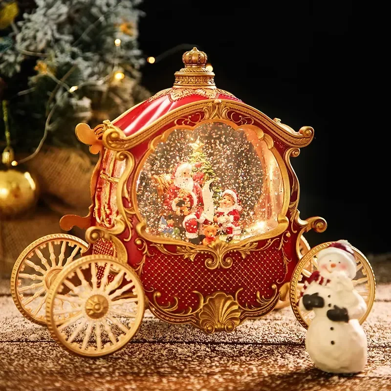 Santa Claus Carriage Music Box Crystal Ball Retro Ornament Holiday Decor Gift
