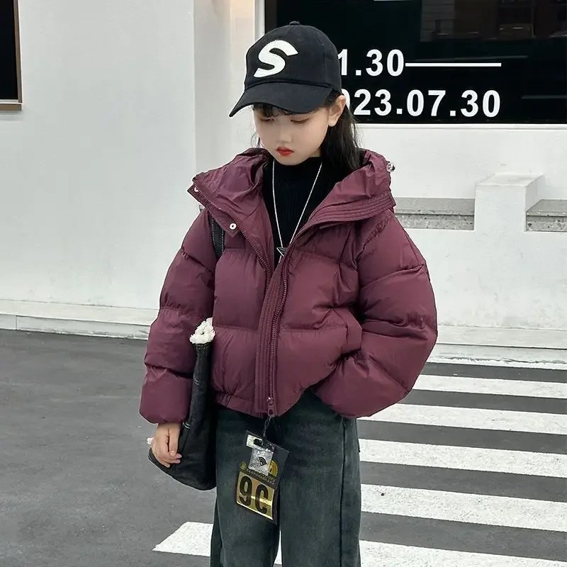 Fashion Parka Girl's Standard Collar Hooded Clothes Short Loose Casual Children Coat Pocket Warm Kids Cotton Warm Jacket TR218