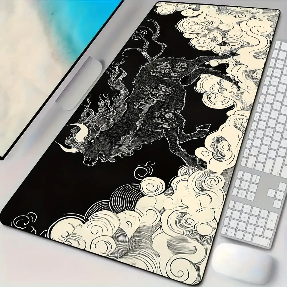 

Japanese-style divine beast ox Mouse Pad Desk mat with stitched edges Natural rubber base pc accessories Gaming mat maus pad rug