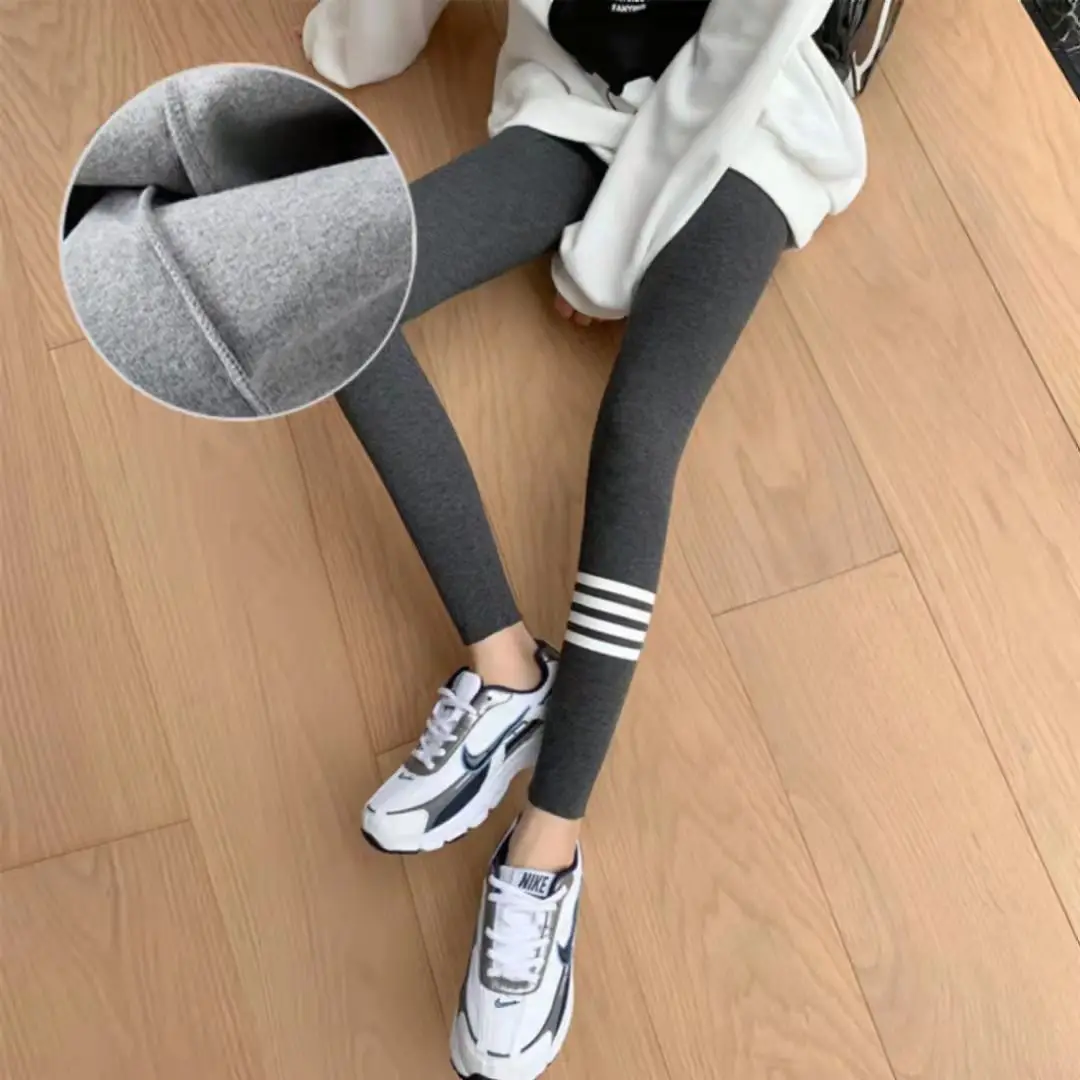Autumn Winter High Waist Leggings for Women Four Stripe Design Slim Fit Thermal Pants Lifting Thermal Pants for Casual Wear