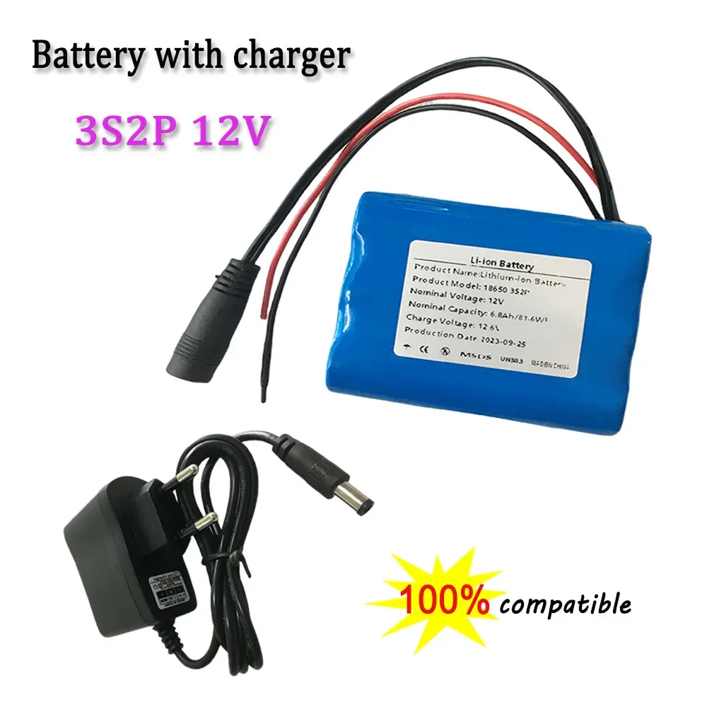 Paquete de batería de litio 3S2P 12V 6800mAh, adecuado para proyector, altavoz y monitoreo inalámbrico, reemplazo de batería + cargador