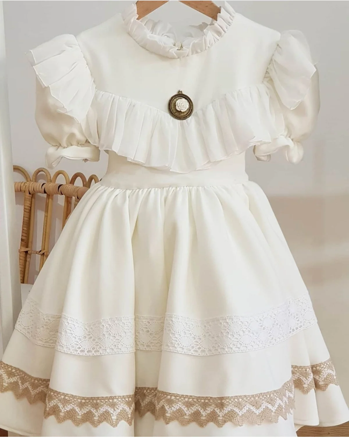 0-12Y Baby Girl Spring Summer White Vintage Spanish Princess Ball Gown Dress for Eid Causal