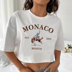 Bad Bunny Monaco Crop Tops Bad Bunny Music Crop Tops Gift for Bad Bunny Fan O-Neck Short Sleeves Crop Tops