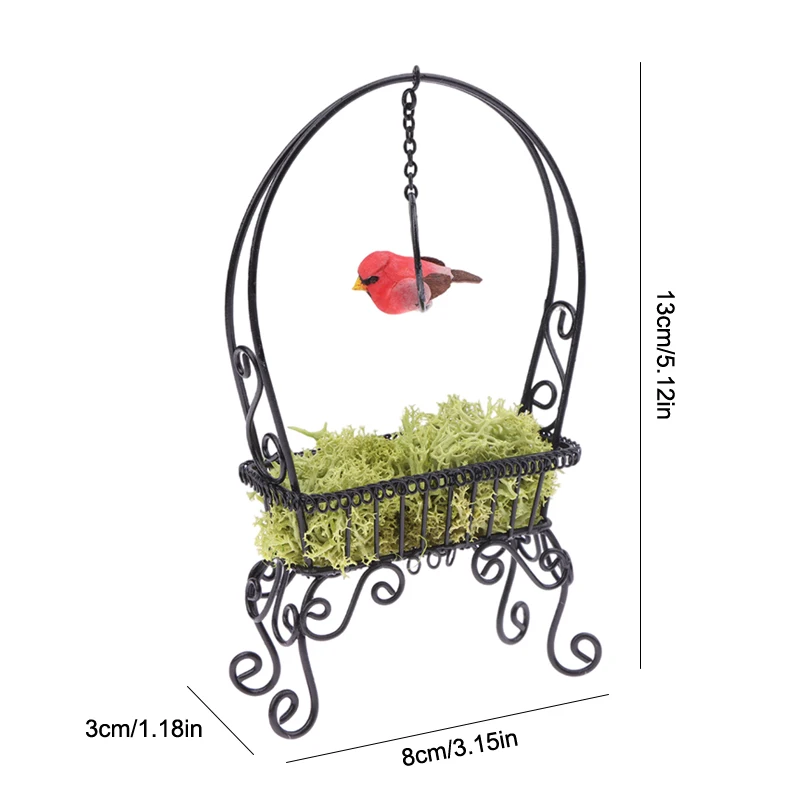 1:12 Dollhouse Miniature Iron Art Flower Rack Vertical Bird Ring Garden Stand Garden Storage Stand Model Micro Landscape Decor image 6