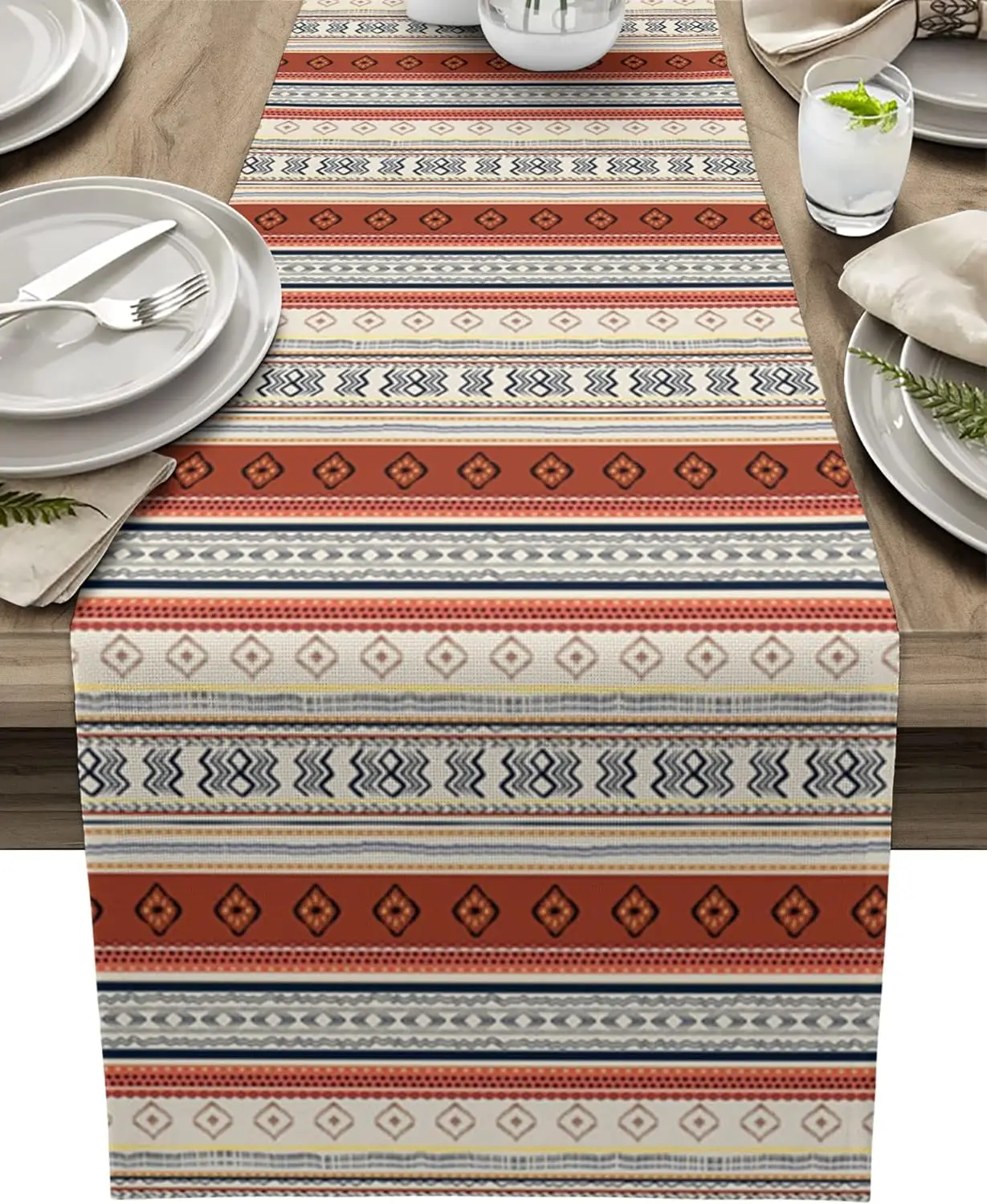 Boho Western Aztec Geometric Linen Table Runner Holiday Party Decorations Bohemian Stripes Kitchen Table Runner Party Decor