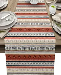 Boho Western Aztec Geometric Linen Table Runner Holiday Party Decorations Bohemian Stripes Kitchen Table Runner Party Decor