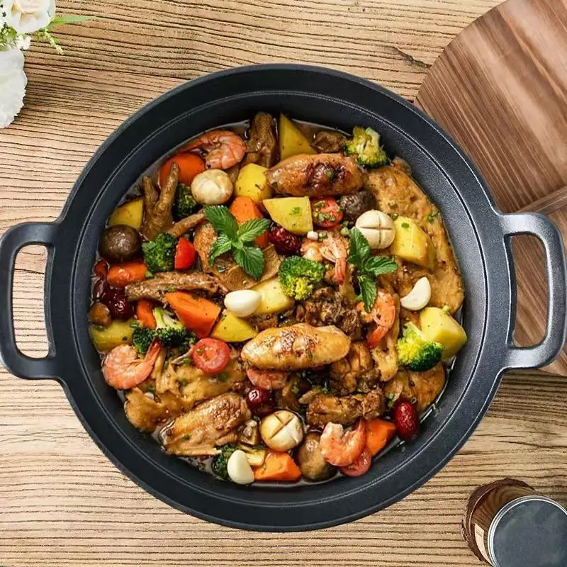 Olla de hierro fundido engrosada estilo coreano con doble asa, para sopa, caldo de costillas cortas, hot pot y guiso de pasteles de arroz, para cocina coreana