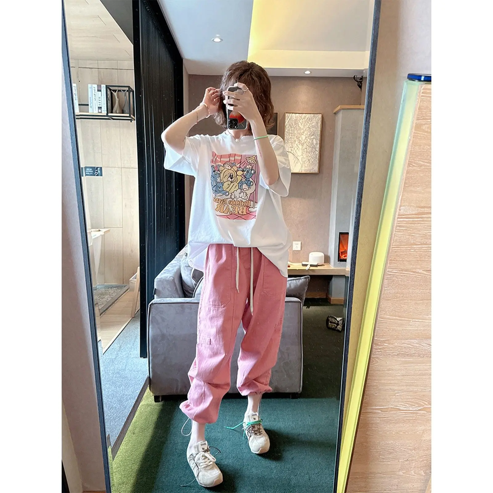 Spring Summer New 2025 Women's ort Sve T-irt Loose Fit Cartoon Print Casual Inner Wear Top Trendy Cotton Comfortable