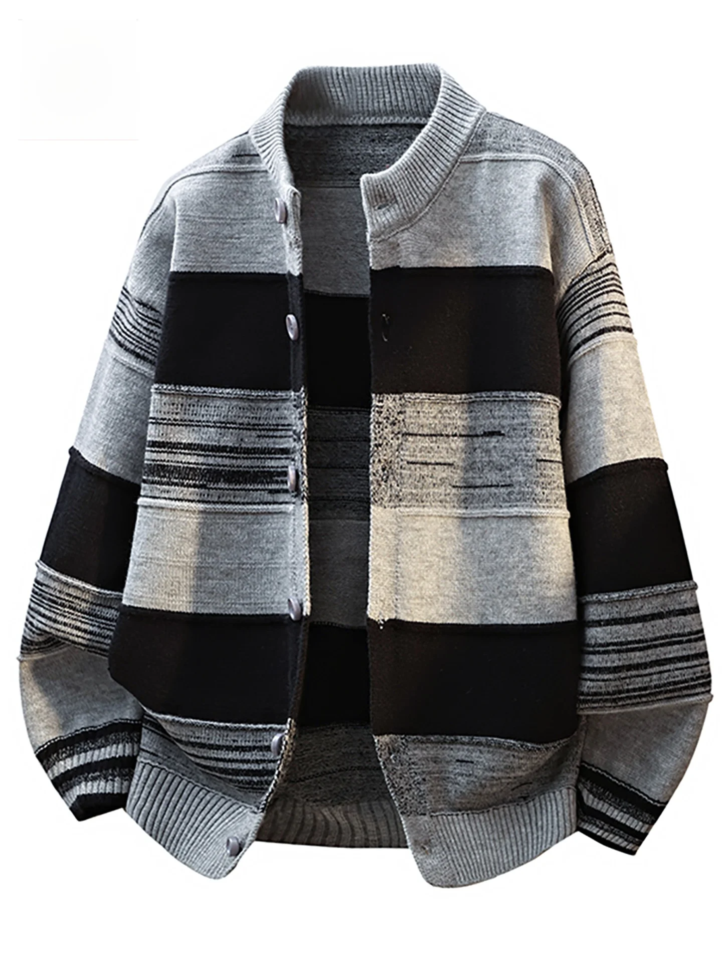 

Loose Fit Men's Knitted Zip Splice Sweater Casual Warm Outerwear Casual Loose Sle Color Blo Striped Cardigan Polyester Ny...