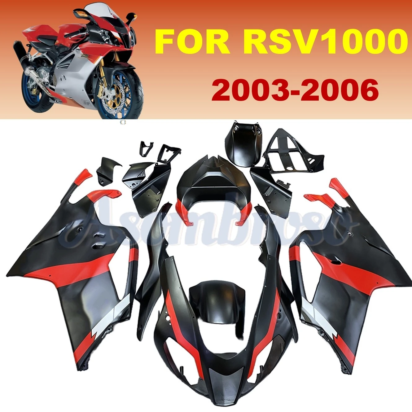 Matte Red Black Fairings Kit Fit for Aprilia RSV1000 RSV1000R 2000 2001 2002 2003 2004 2005 2006  Plastic Fairing