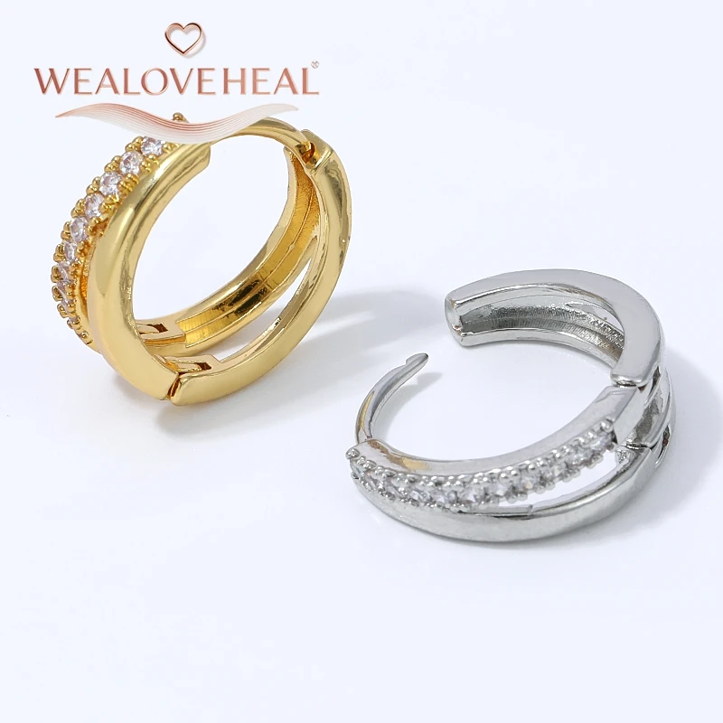 ohrringe, ohrringe damen, 18K Vergoldete Messing Doppelschichtige Huggie Creolen für Damen mit Mikro-Pavé-Zirkonia, Schlichte Kreisohrringe für Party und Hochzeit – Detail 18