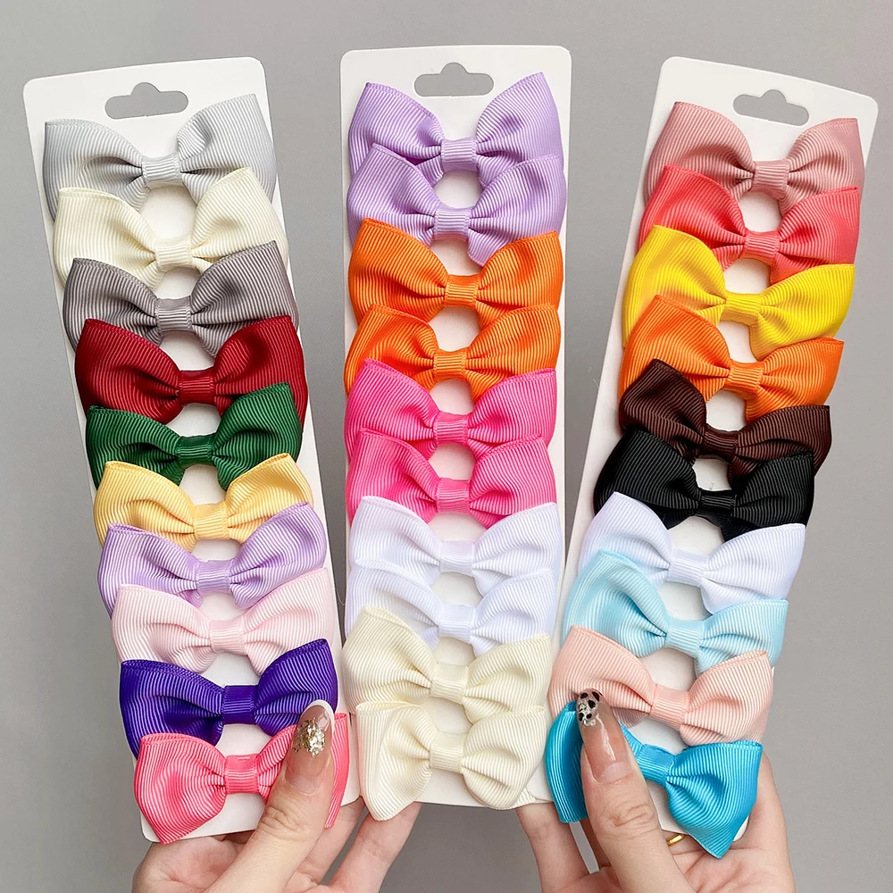 

10Pcs/Set Solid Color Bows Hair Clip For Kids Girls Boutique Grosgrain Ribbon Hairpins Classic Bowknot Headwear Hair Accessories