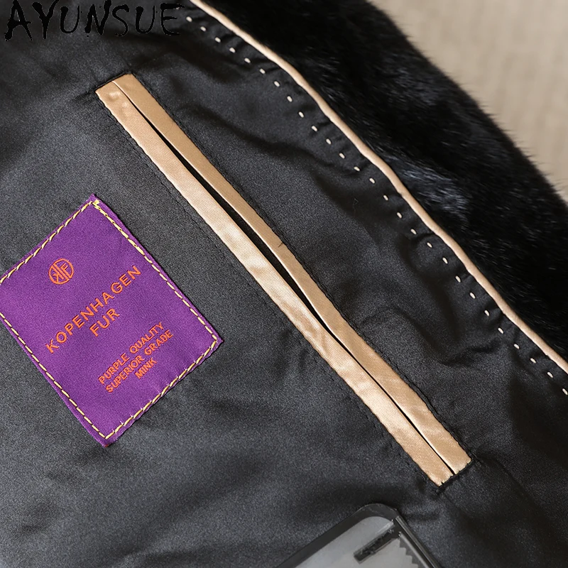AYUNSUE 天然ミンクリアルファーコート レディース服 暖かいミンクコート レディース 冬用ジャケット 2025 レックスラビットファー Шуба Женская