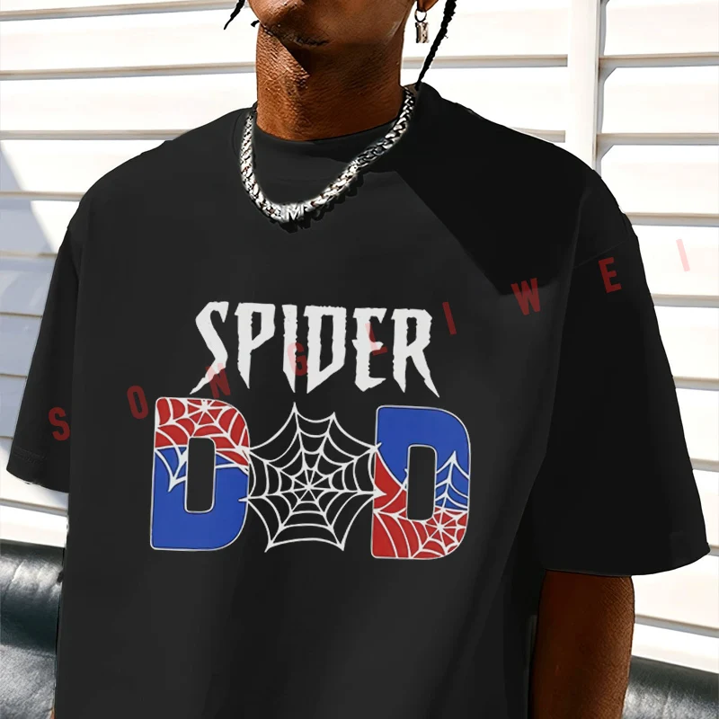 Creative Spider Web Spider Dad Print Motorcycle T-Shirt Men's Summer Casual Fashion Short Sleeve Tshirt Tops Tee view 3