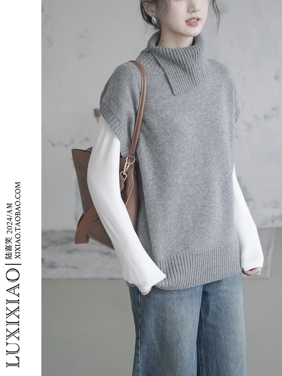 

LUXIXIAO Women's Knitted Vest High Collar Svel Loose ey Top Korean Sle Warm Fing Winter Faion Commute Sle