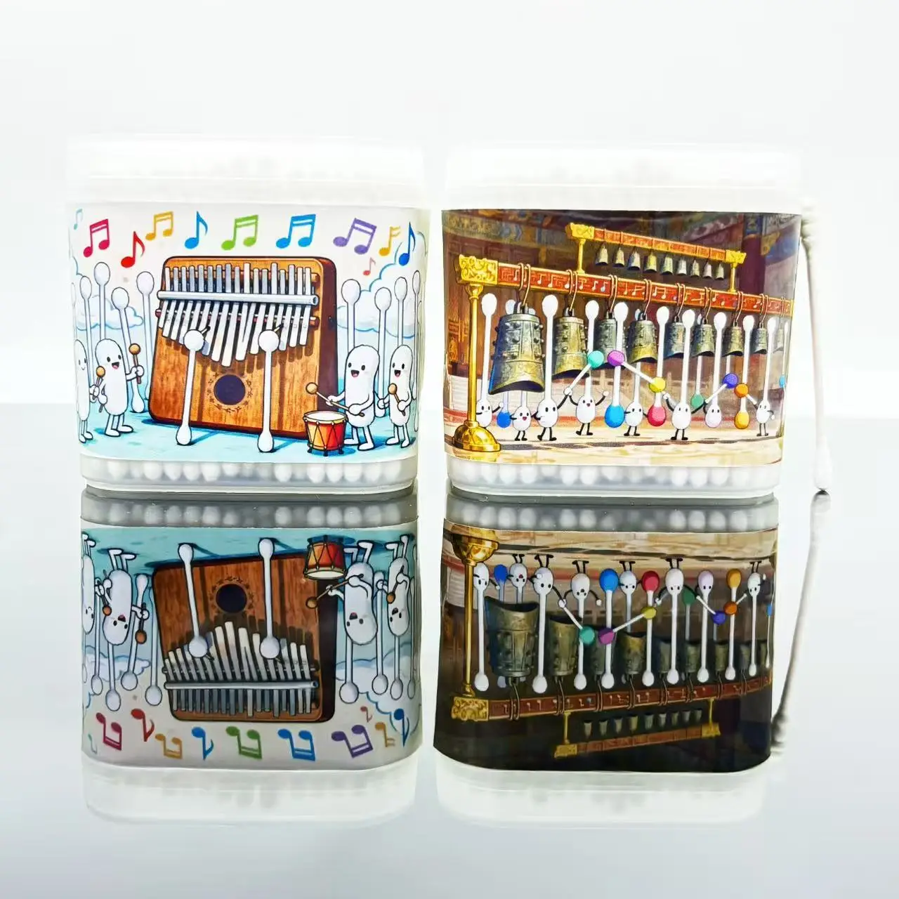 400개/600개 악기 테마 양면 면봉 창의적인 타악기 시리즈 면봉 스틱 흰색 나선형 원형 면봉 스틱