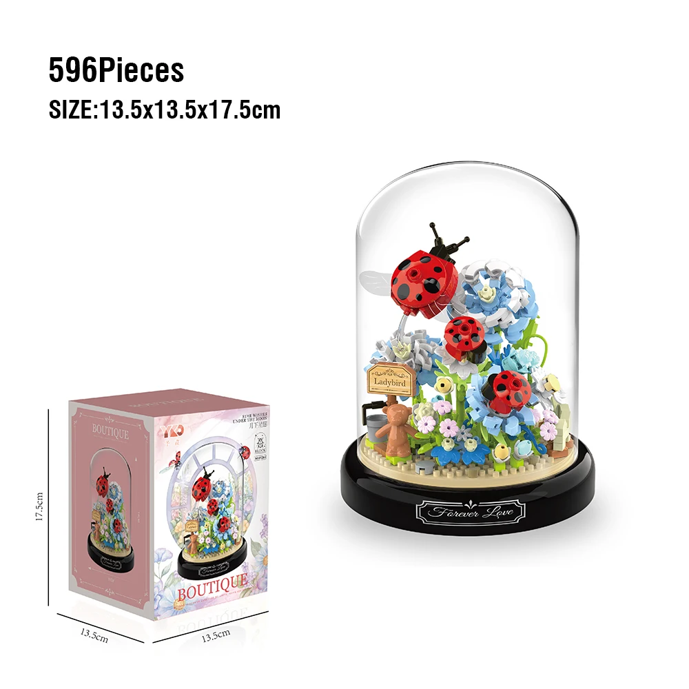 Insect Bloem Bouwstenen Set Bee Vlinder Plant Ingemaakte Model Bricks Set met Stofkap DIY Speelgoed voor Kinderen Kerstcadeaus