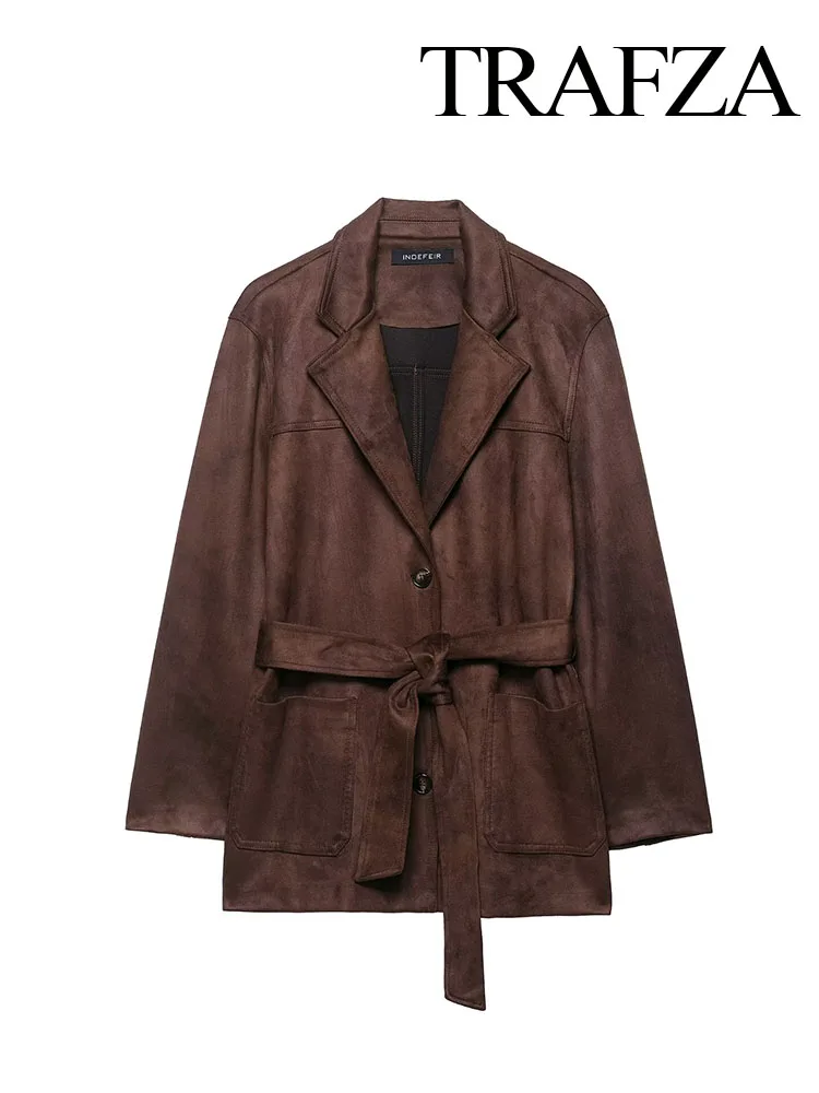 

HH 2025 Women's Autumn Fashion Coats Solid Turn-Down Collar Long Sleeves Pockets Belt Single-Breasted Female Casual Jacket