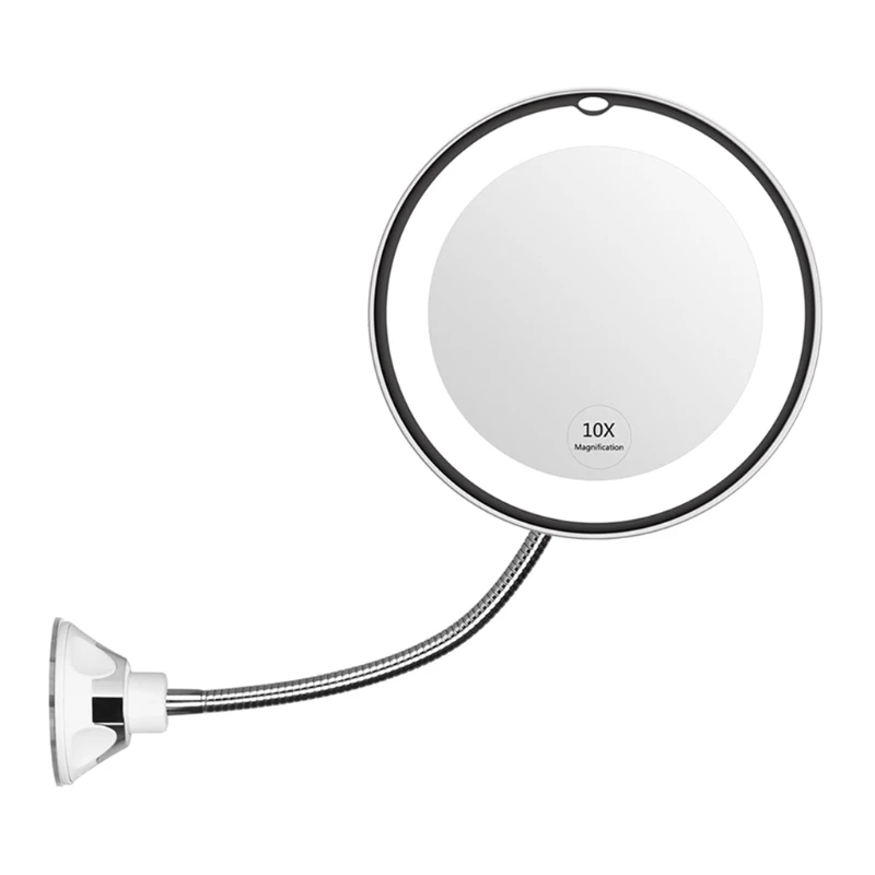 GU240 Flexible Gooseneck 10X Magnifying Makeup Mirror LED Lighted  with Suction Cup 360 Degree Swivel for Lady Girls Home Use