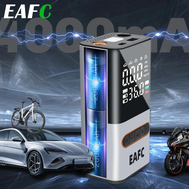 EAFC 150PSI Dual-screen Air Pump Large-screen Wireless Air PumpDigital Pressure Gauge19-cylinder Rapid Inflation with LED Light