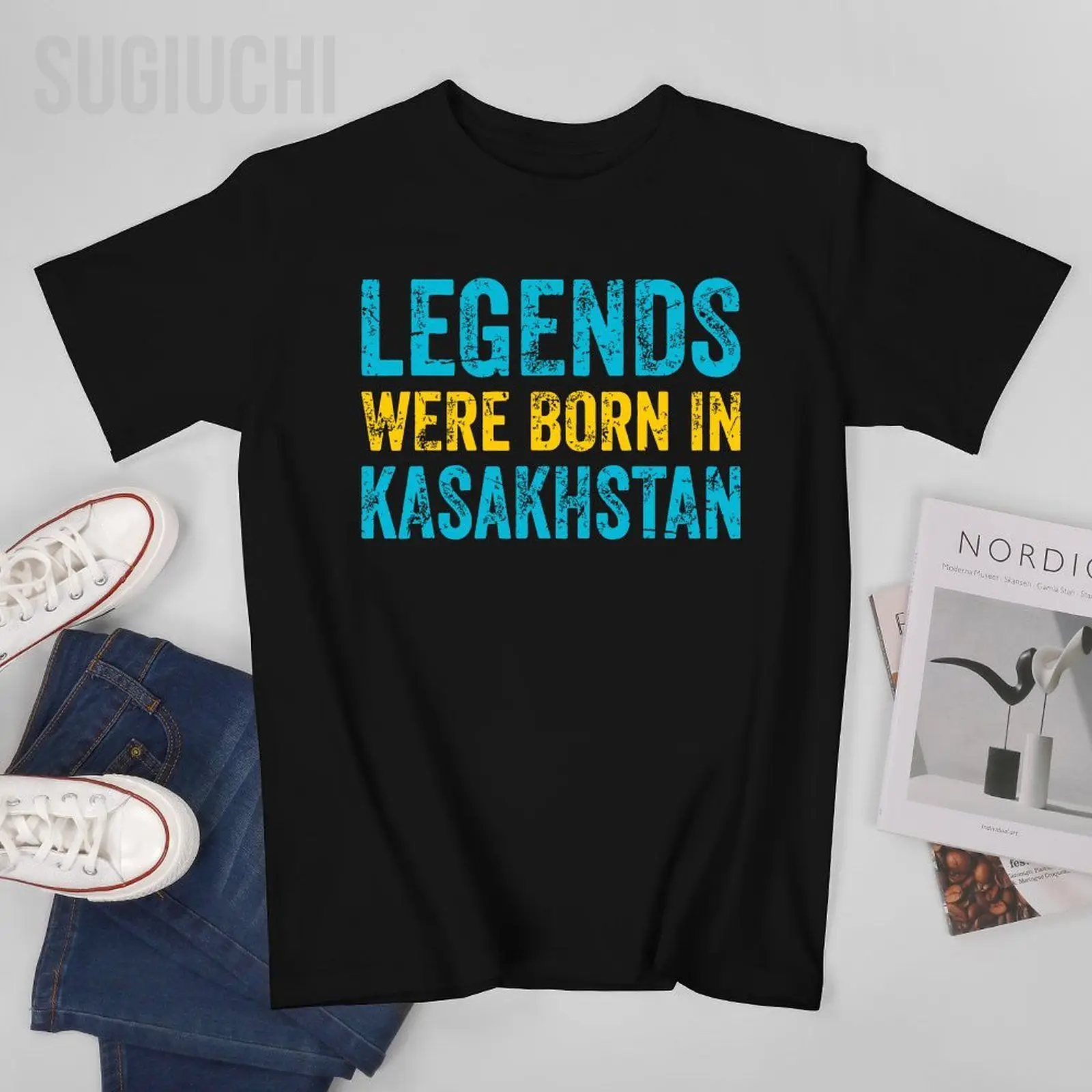 Unisex Men Vintage Design Kazakh Flag Legends Were Born In Kazakhstan Tshirt Tees T Shirts Women Boys 100% Cotton T-Shirt