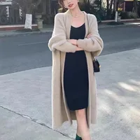 Autumn and winter loose and lazy style open knit coat, thick knee length imitation mink fur long sleeved sweater, warm jacket - Image 5