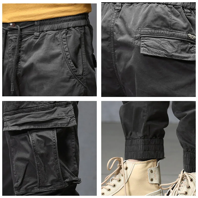 Men Summer New Cotton Fashion Casual Elastic Pant Men Outdoor Quick Dry Multi Pockets Tactical Trousers Men Loose Cargo Pant Men