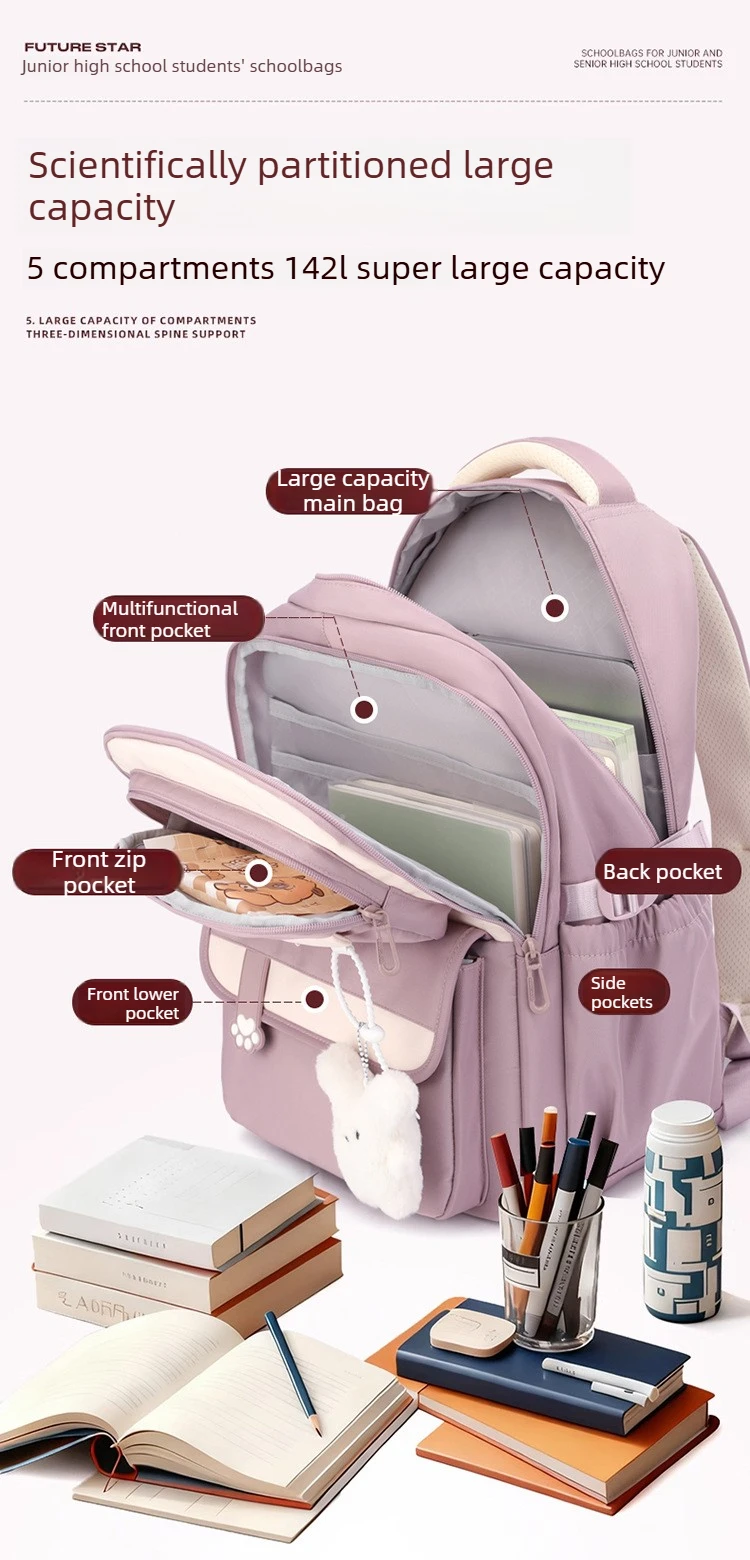 Middle School Backpack for Girls Large Capacity Bookbag Lightweight Fashion Student Backpack Simple Modern School Bags for Teens