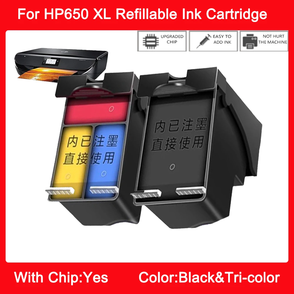 Cartucho de Tinta Recarregável 650 650XL para HP650 XL, Substituição 650XL para HP Deskjet 2545 2546 2548 2646 3515 3545 4510 2648 3510