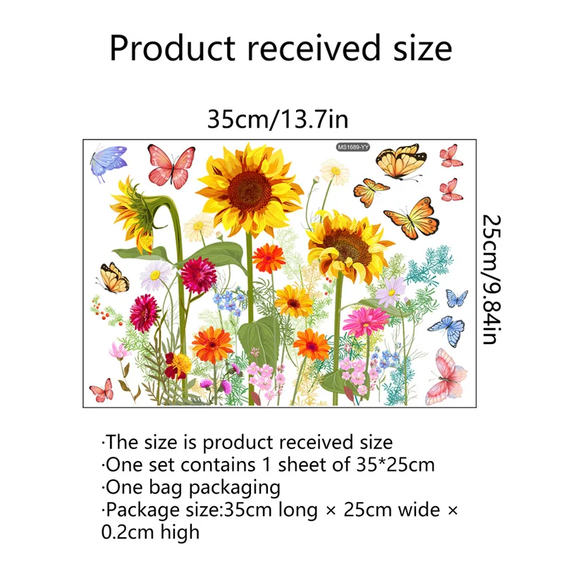 M19 Pflanzen Blumen Sonnenblumen Schmetterlinge Wanda uf kleber Toiletten aufkleber Badezimmer Toiletten abdeckung Kühlschrank Aufkleber WC Dekoration – Detail 1