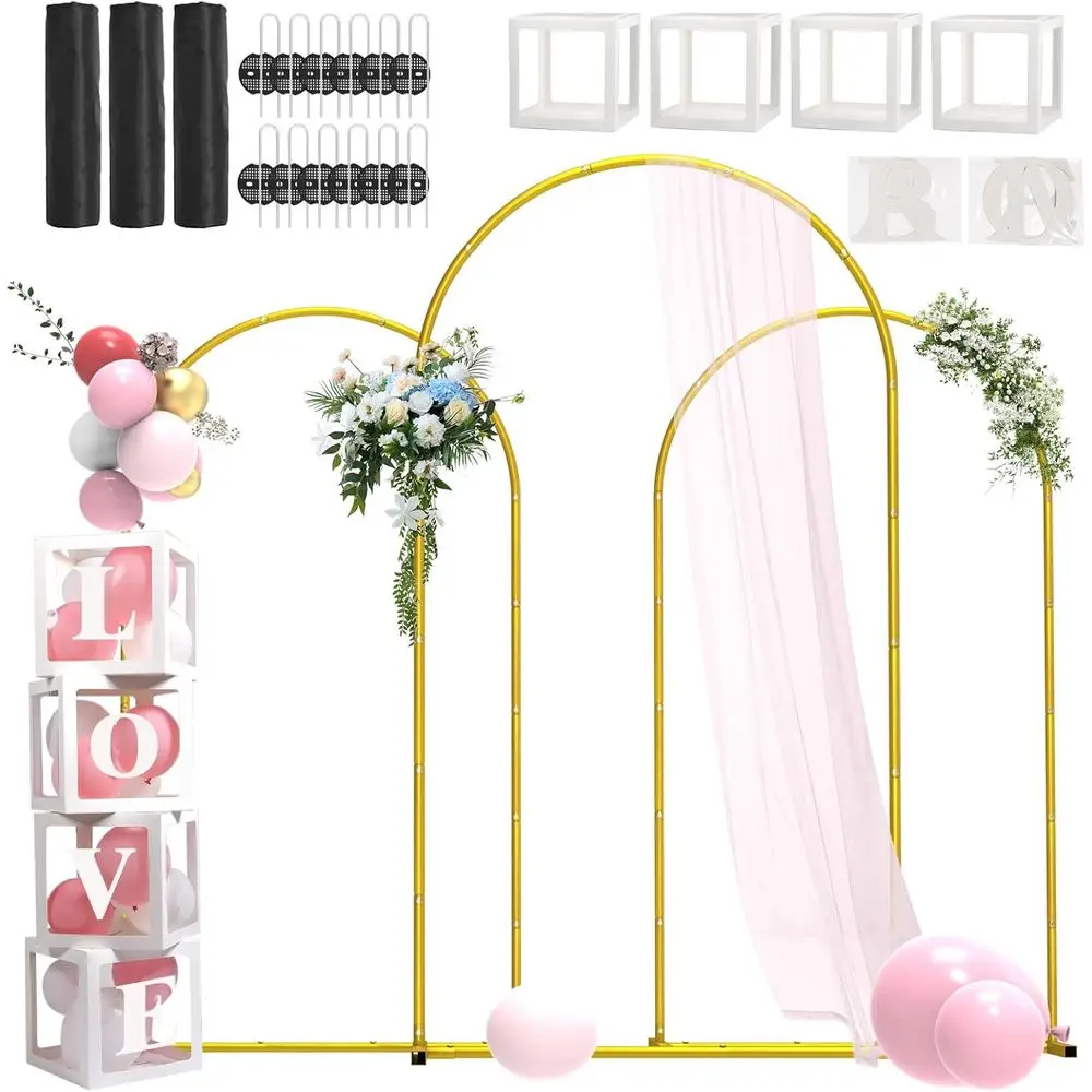 

Metal Arch Backdrop Stand ,Set o 3 (4 t/5 t/6 t) Round Top Wedding Arch e Gold Balloon Arch Stand or Wedding/ Birthday Party/ Ba