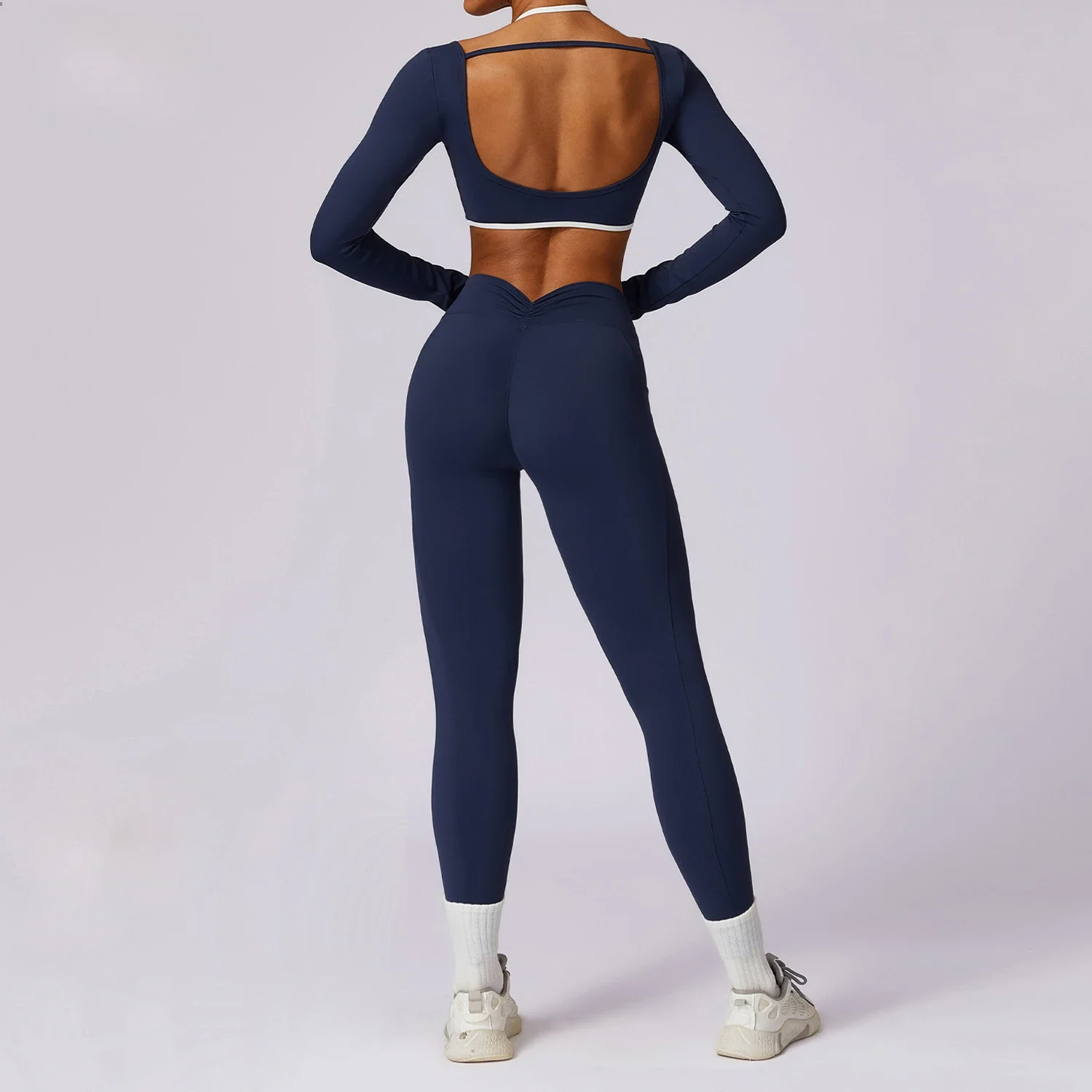 Custom LOGO women's spring autumn color contrast back yoga suit casual tight sports fitness clothes pocket money