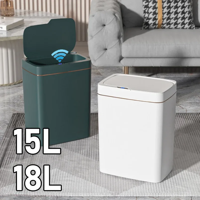

15/18L Smart Sensor Trash Can Waterproof Intelligent Touchless Trash Can Quiet Auto Motion Sensor Rubbish for Kitchen Bathroom