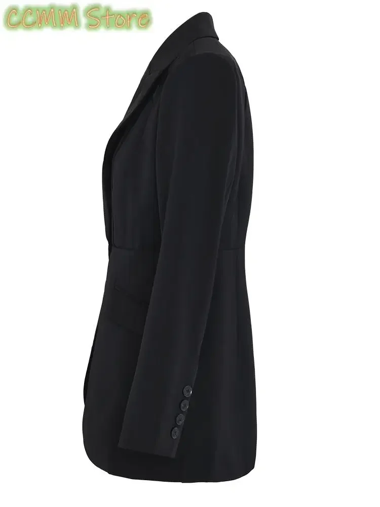 Women Black Pleated Back Holllow Out Casual Blazer New Lapel Long Sleeve Jacket Fashion Tide Spring Autumn