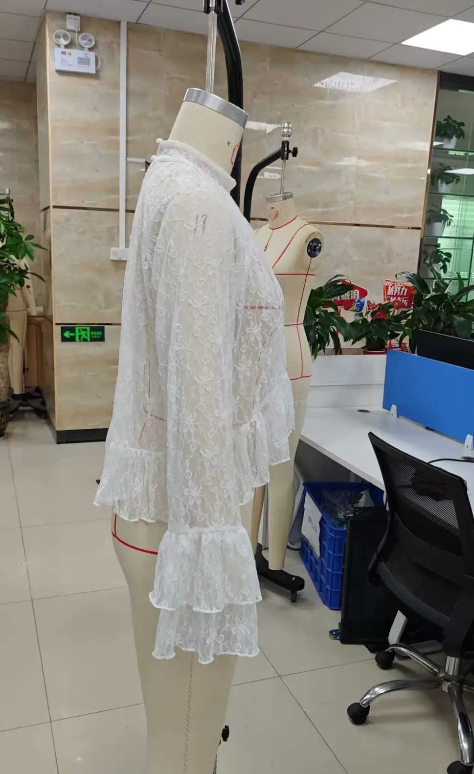 Womens Sheer Shirts Flare Long Sleeve Mock Neck Lace Floral Tops Fashion Ruffled Peplum Hem Cropped Blouse