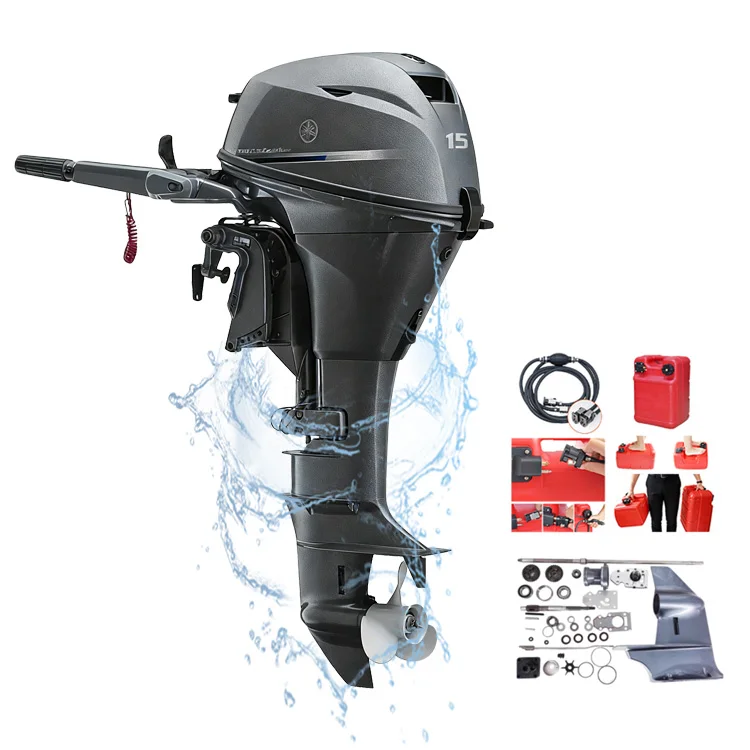 Small Marine Boat Outboard Motor 15HP 4-Stroke Engine with CDI Water Cooling 2 Cylinders Manual & Electric Start
