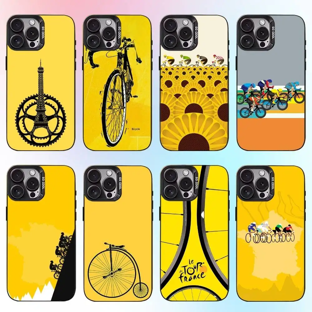Tour de frança bicicleta exercício caso de telefone para iphone17,16,15,14,13,12,11 plus, pro max preto doce fosco capa à prova de choque