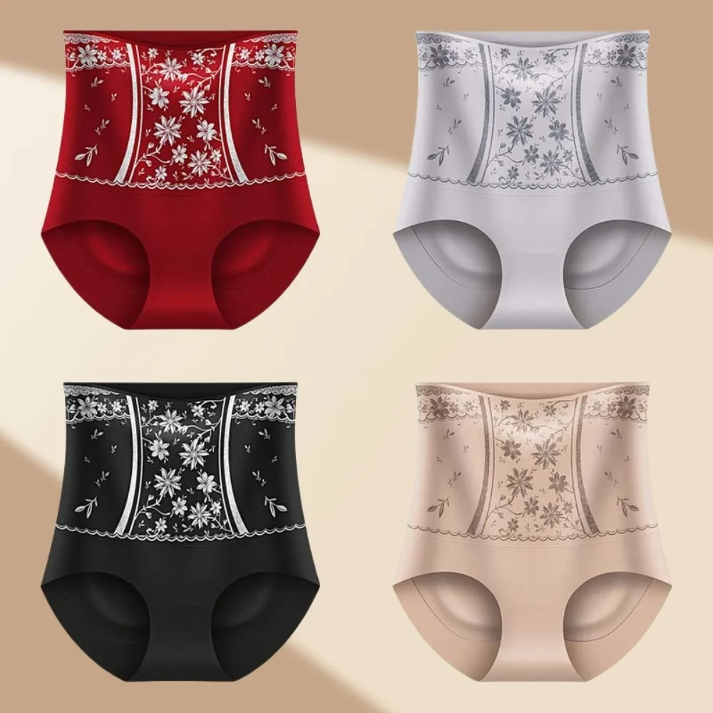 

High Waist Postpartum Body Shaper Mulberry Silk Crotch Girdle Panties Floral Briefs Tummy Control Underwear Belly Contracting