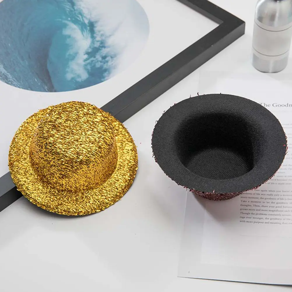 6Pcs Colorful Sequin Mini Top Hats Glitter Small Hat DIY Craft Material Photo Prop Decoration for Pets Kids Party