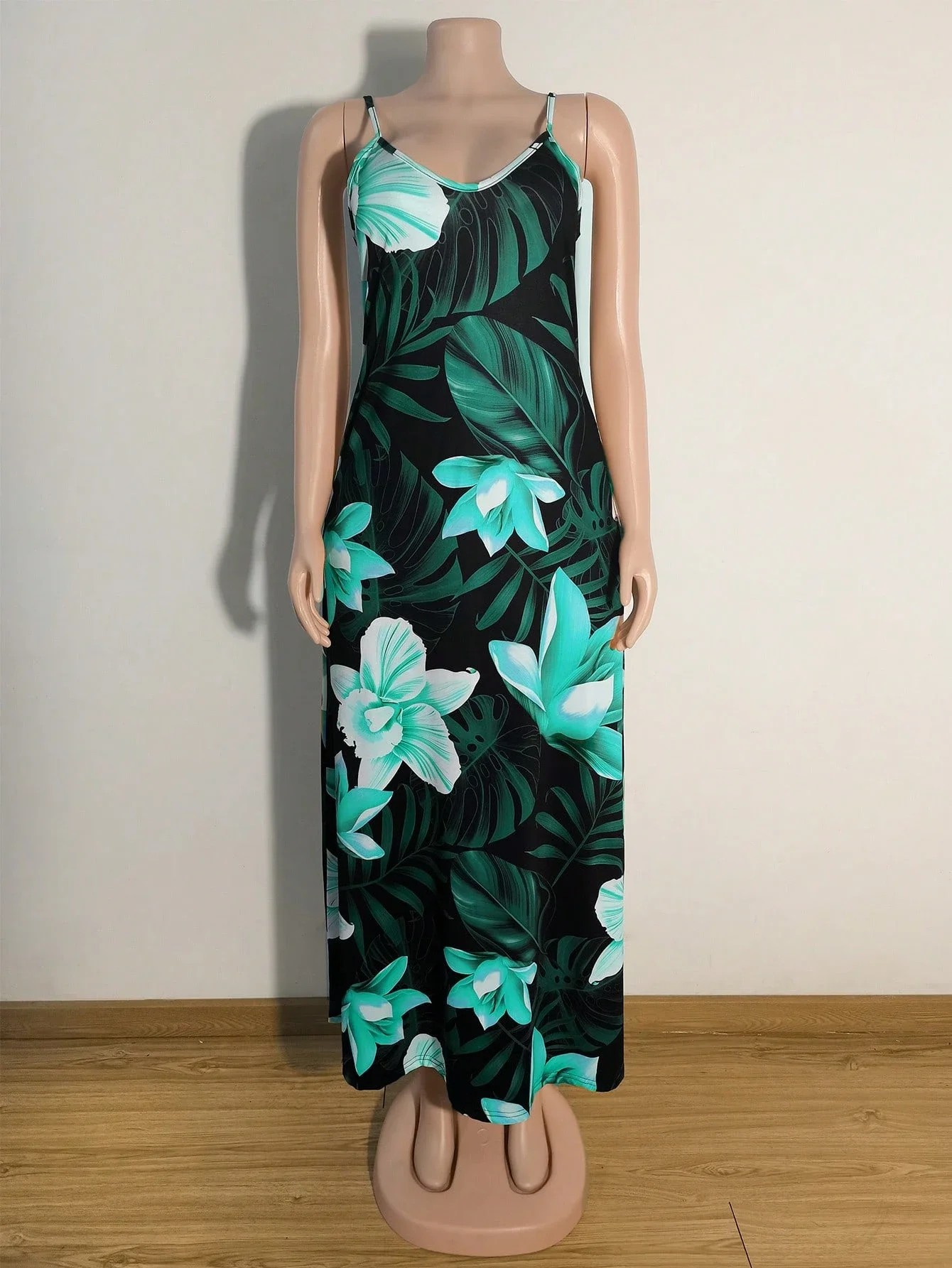 

Летнее платье макси больших размеров с цветочным принтом и узором из листьев, элегантное, для отпуска и вечеринок