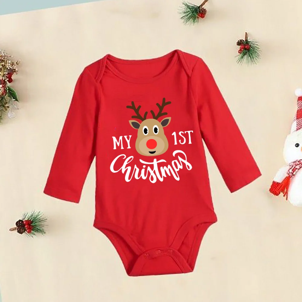 My 1st Christmas Print Baby Red Cotton Romper Infant Boys Girls Unisex Long Sleeve Bodysuit Jumpsuit Clothes Toddler Xmas Outfit