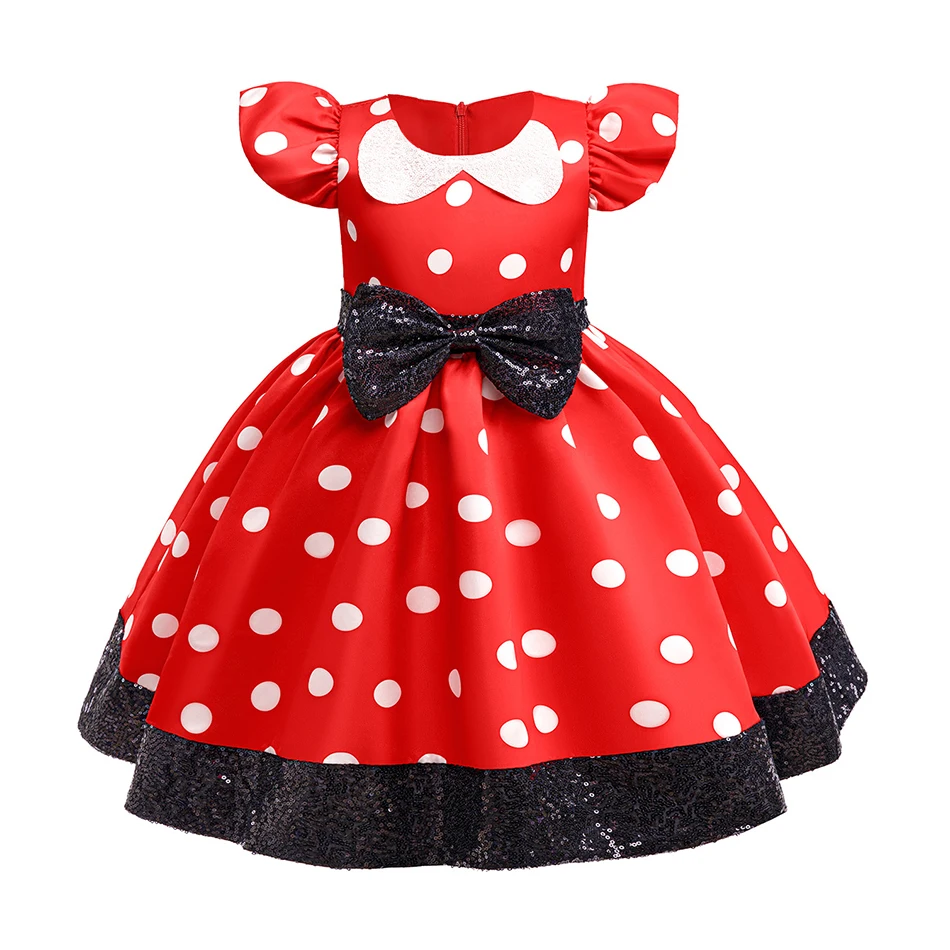 Vestido de Mickey para niñas, ropa de dibujos animados de Minnie, diadema, disfraces de Cosplay para niños, conjunto de ropa con pajarita elegante de 12M