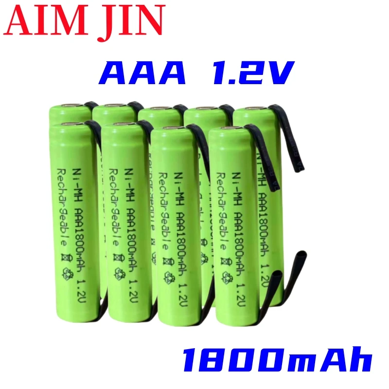 필립스 전기 면도기 면도기 칫솔용 용접 탭 포함 녹색 쉘 충전식 배터리, 1.2V AAA, 1800mah nimh 셀