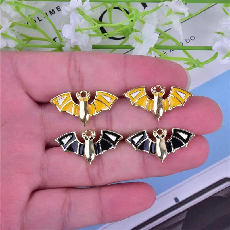 10pcs Yellow Bat Enamel Animal Charms Pendants for DIY Necklace Bracelet Jewelry Making