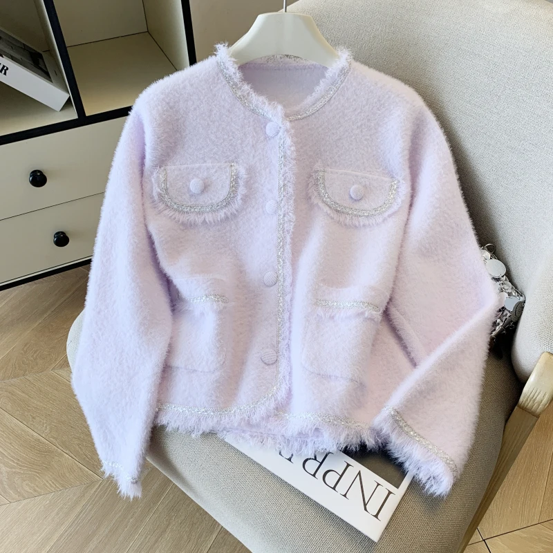 

2025 New Arrival Small Fraance Sle Jaet Spring Autumn Women's Mink Sweater Cardigan High End Knitted Top for Women
