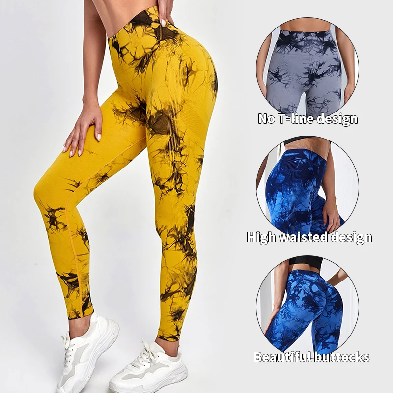 Pantalones de Yoga Tie Dye para mujer, mallas deportivas sin costuras de cintura alta, Push Up, mallas de entrenamiento para Fitness, ropa de gimnasio, novedad de 2023