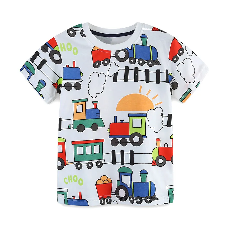 T-shirt de comboios de desenhos animados para bebés, tops de algodão, roupa infantil, t-shirt casual, verão, novo, 2 a 7 anos, 2022