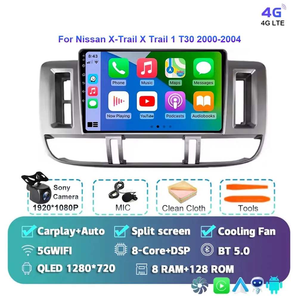 Android 15 autoradio voor Nissan X-Trail 2000-2004 met GPS navigatie 2DIN stereo BT Carplay videospeler X Trail X-Trail T30