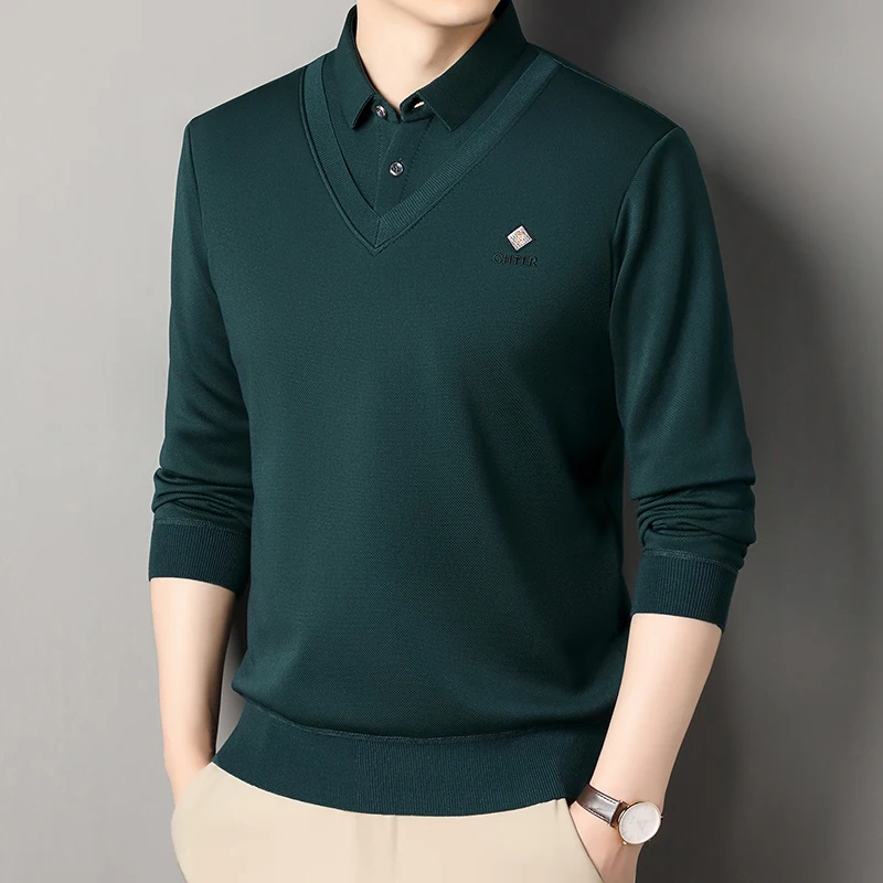 Men\'s Fleece Lined Sweater Polo Collar Pullover Tops Fashion Business Causal Pullovers Korean Slim Fit Thick Winter Clothes