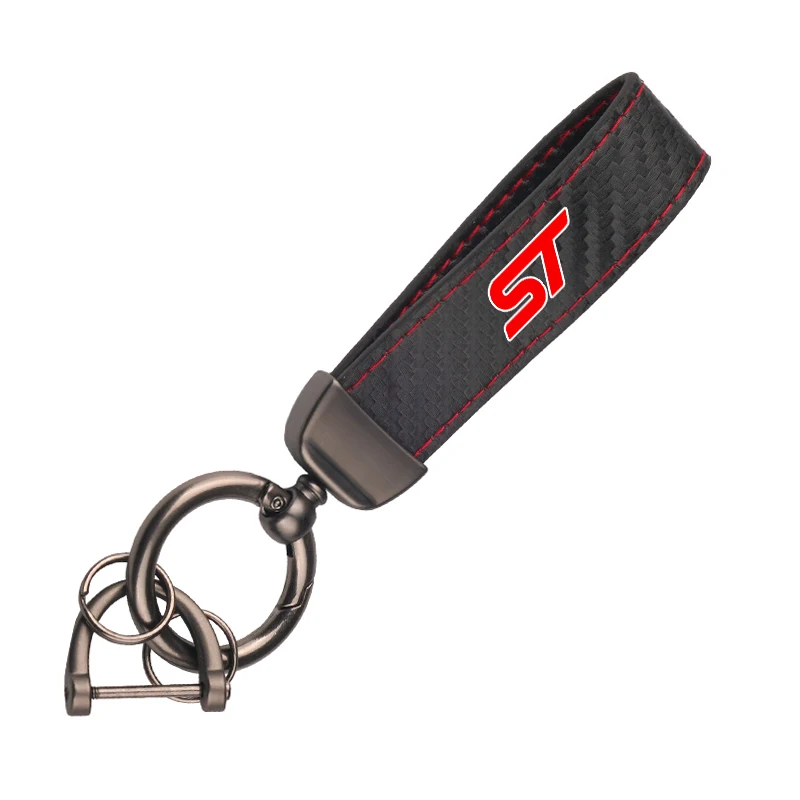 Leather Carbon Fiber Car Ring Keychain Trinket Zinc Alloy Keyrings Rotate 360 Degrees For Ford ST Focus Mondeo Fiesta Ecosport